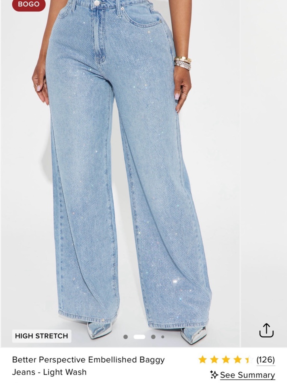 Fashion Nova Light Wash Embellished Wide Leg Jeans